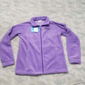 Columbia Sweatshirt Yourh Girls Large Purple Full Zip Pockets Long Sleeve NWT